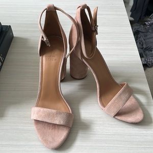 J. Crew Pink suede sandal heels, never worn!